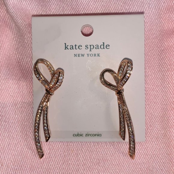 New Kate Spade All Tied Up Pave Drop Earrings - Picture 1 of 5